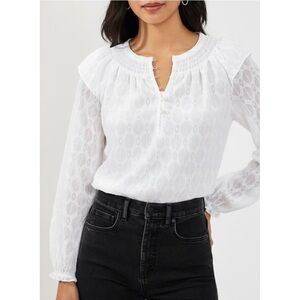 LOFT Shimmer Clip Ruffle Shoulder Blouse White Size Small NWT